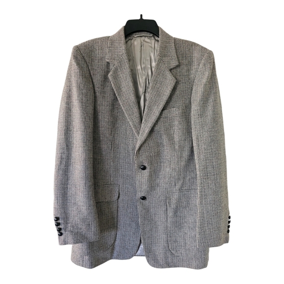 Joe Namath Blazer Men 40L Black White Gray Wool Tweed Lined Vent Classic - Picture 1 of 16